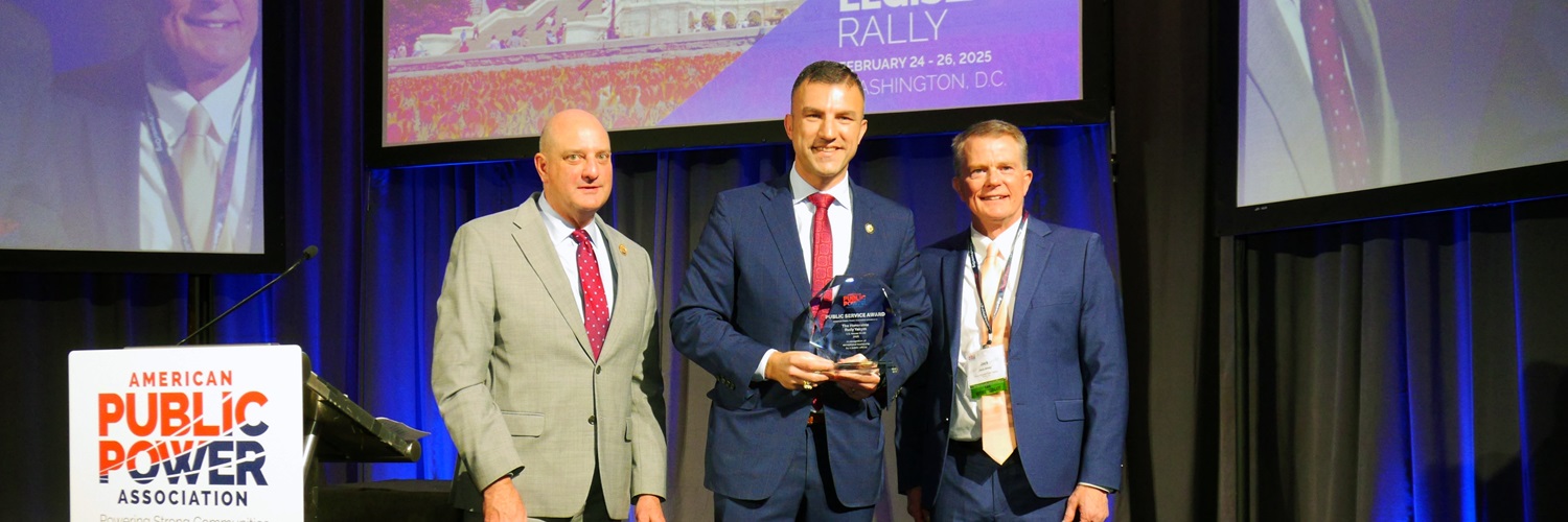 APPA President & CEO Scott Corwin, Rep. Rudy Yakym (R-IN), and Indiana Municipal Power Agency President & CEO Jack Alvey