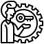 Black-and-white icon of a person gesturing toward a key