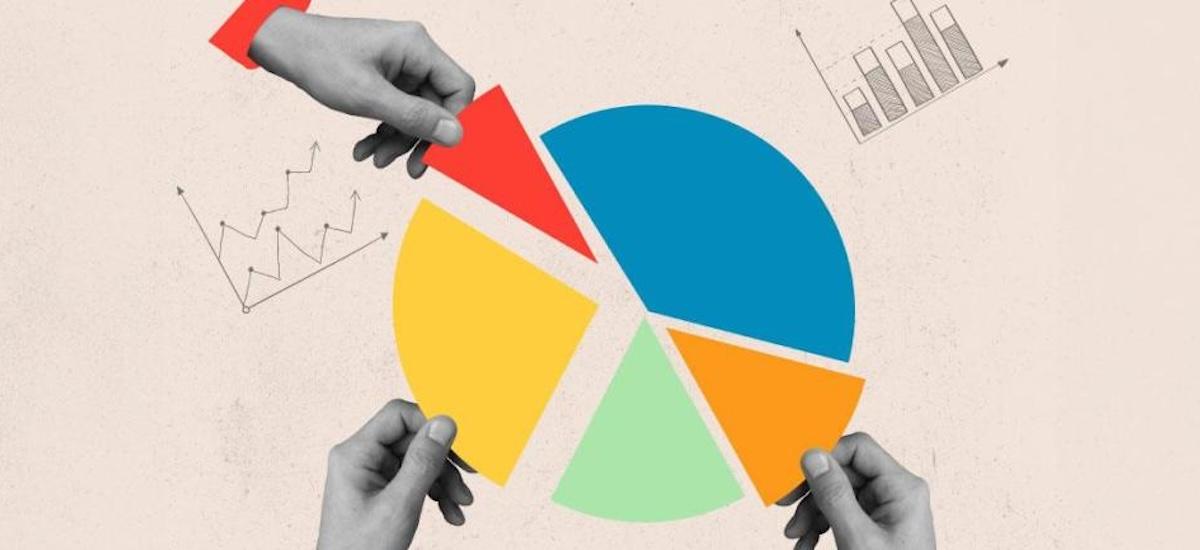 Pie chart wiht people taking pieces of the pie