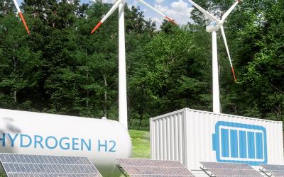 hydrogen storage with wind turbines and solar panels