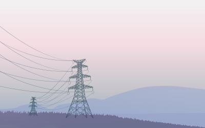 Transmission lines with mountains in the background