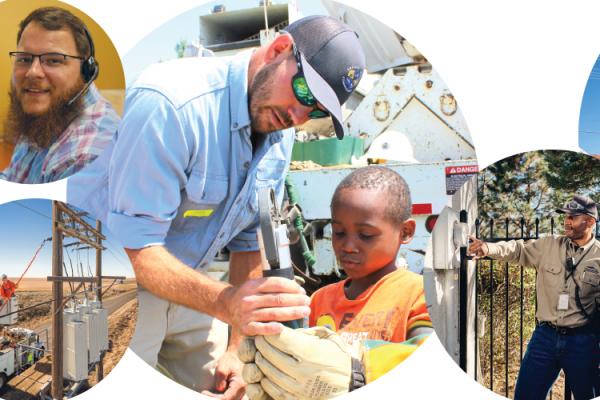 collage of utility workers with community members