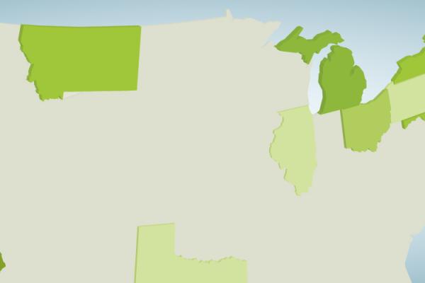 US map with deregulated states highlighted in green