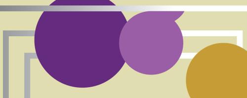 Purple and yellow circles over beige background with gray lines