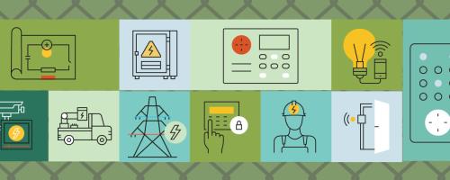 Collage of icons related to grid security