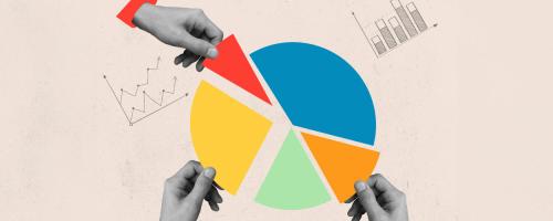 Hands reaching for a piece a of a pie chart