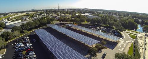 solar panels on a parking lot