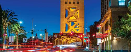 view of Sacramento tower bridge at night