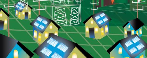 illustration of houses with solar panels and electric infrastructure