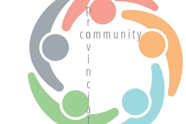 acrostic of community-related words and circle of people